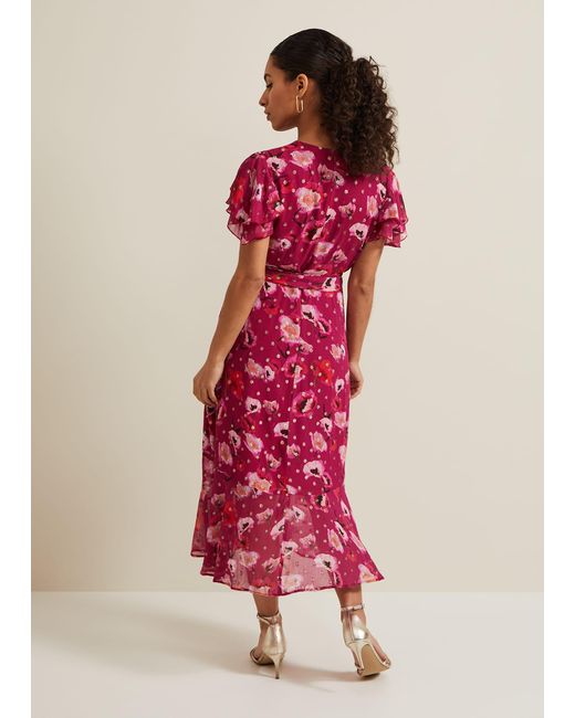 Phase Eight Red Petite Nadine Ruffle Print Dress