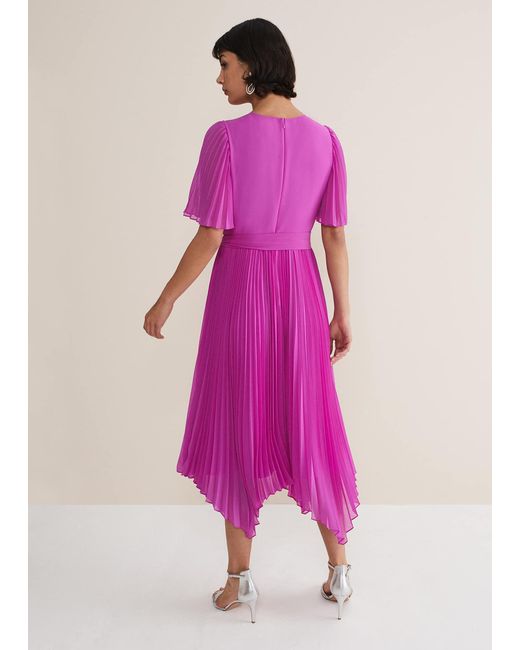 Phase Eight Pink Kendall Pleated Midi Dress