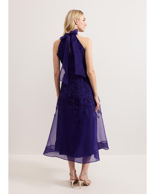 Phase Eight Blue Georgie Beaded Flower Midaxi Dress