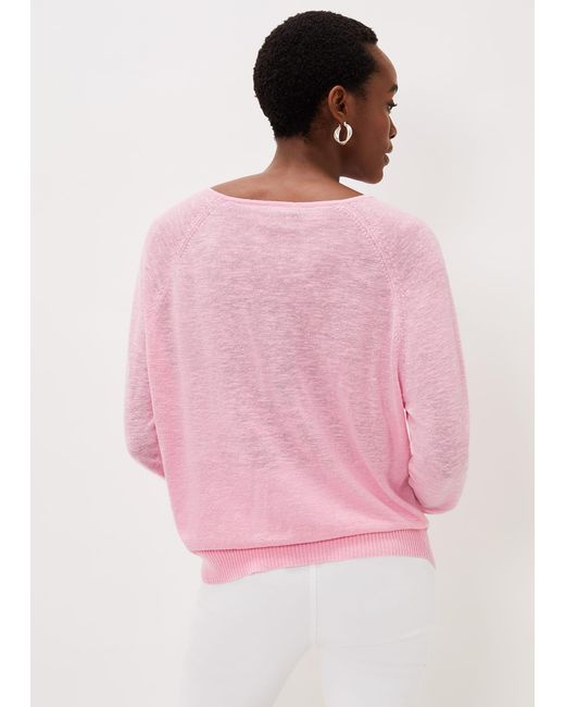 Phase Eight Pink Senita Linen V-Neck Jumper