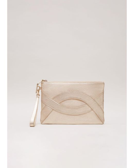 Phase Eight Natural Leather Crossover Detail Clutch Bag