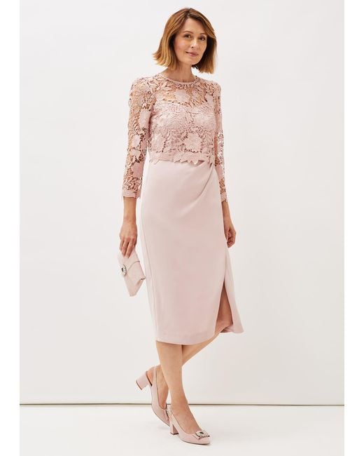 Phase Eight Pink Adeline Double Layer Lace Dress