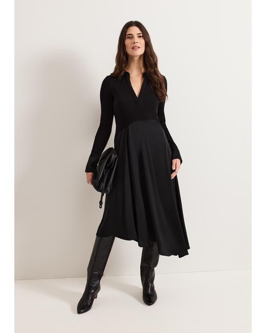 Phase Eight 's Valeria Black Satin Woven Dress