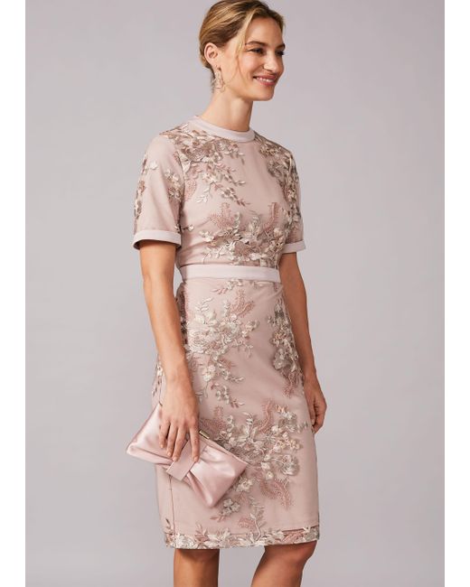 Phase Eight Pink 's Evena Embroidered Fitted Dress