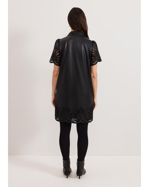 Phase Eight Black Fae Cutwork Pu Mini Dress