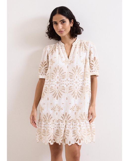 Phase Eight Natural Liliana Broderie Mini Dress