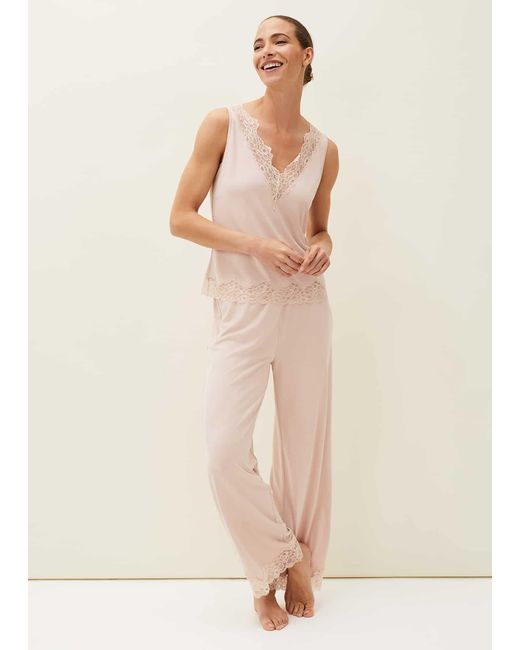 Phase Eight Natural Marlie Lace Pyjama Wide Leg Trousers