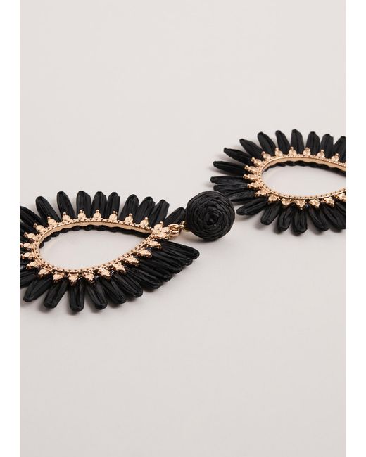 Phase Eight Black Raffia Teadrop Earrings