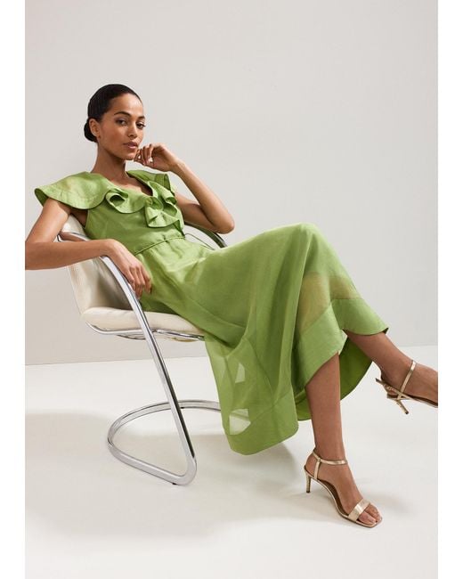 Phase Eight Green Annette Frill Midi Dress