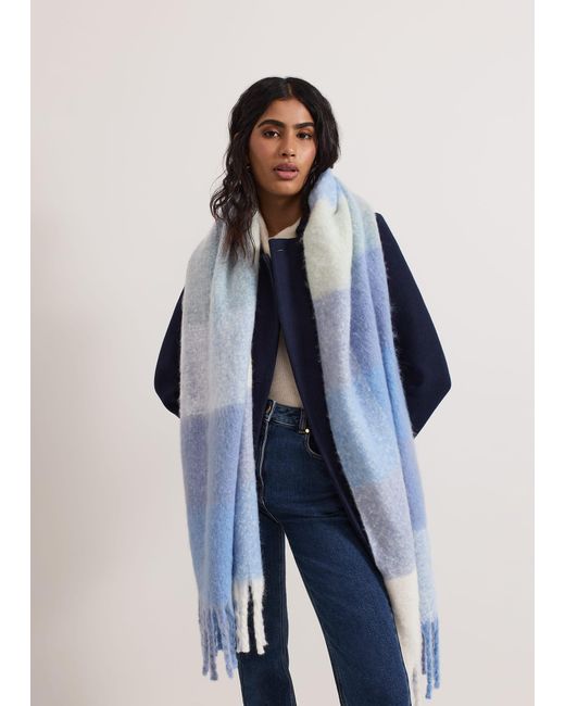 Phase Eight Blue 's Oversized Check Brushed Scarf