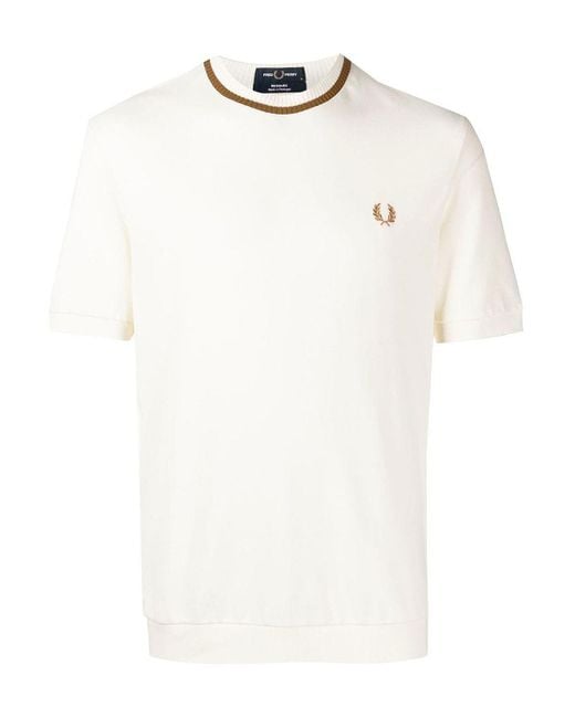 Fred Perry Crew Neck Pique T-shirt in White for Men | Lyst