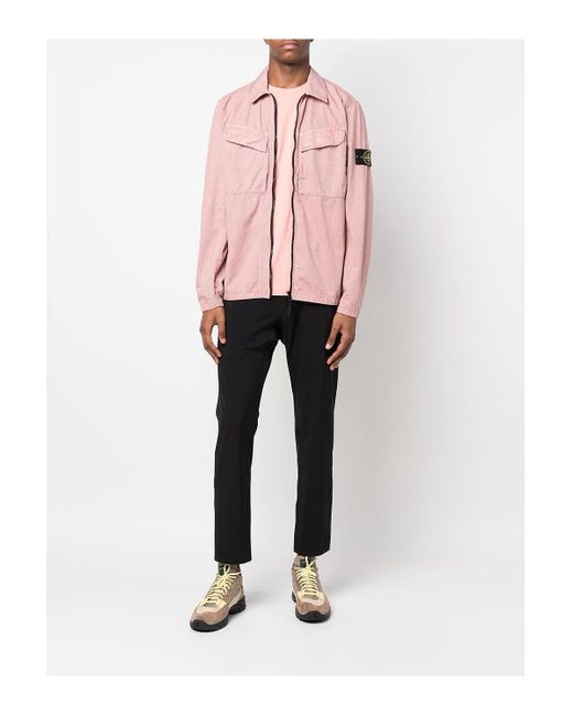 Stone Island Brushed Cotton Canvas, Garment Dyed 'old' Effect Overshirt in  Pink for Men | Lyst