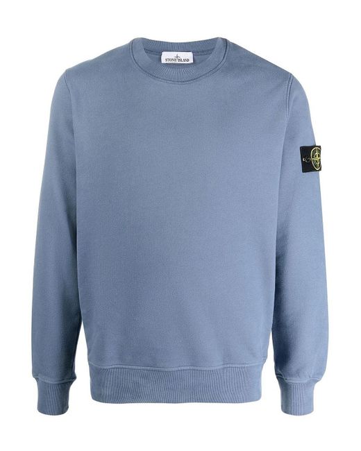 Stone Island Brushed Cotton Fleece, Garment Dyed Crewneck Sweatshirt in  Blue for Men | Lyst