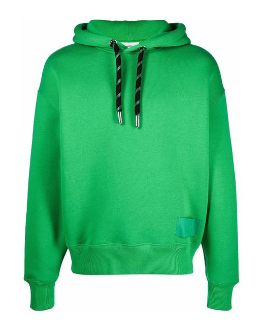 AMI Satin Label Hoodie in Green for Men - Lyst
