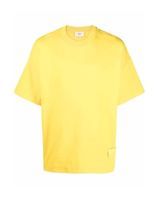 AMI Satin Label Tee in Yellow for Men | Lyst