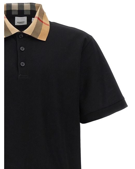 Burberry Check Collar Polo Shirt in Black for Men