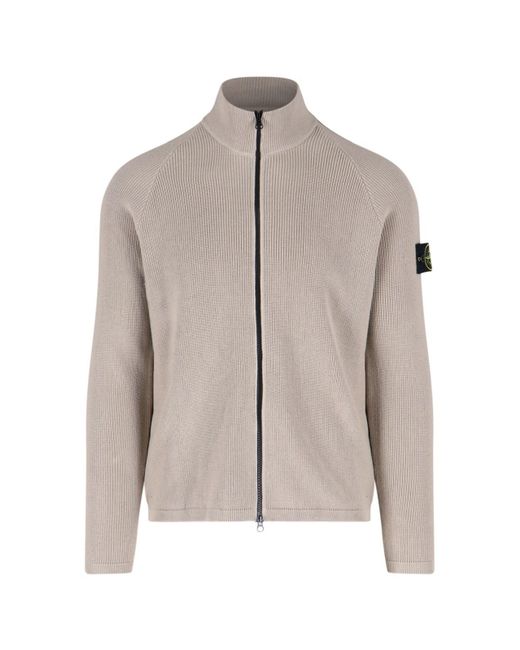 Stone Island Logo Zip Sweater in Gray for Men | Lyst