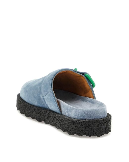 Off-White c/o Virgil Abloh Suede Leather Sponge Clogs in Blue for