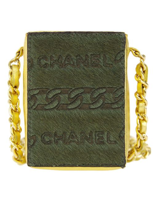 CHANEL CC Mini Chain Shoulder Pochette Khaki Gold Fur Leather