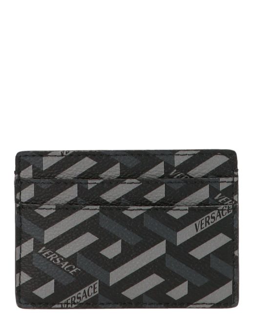 Versace Canvas Monogram Logo Card Holder Men in Black for Men Lyst