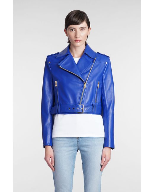 Balmain Leather Jacket In Leather in Blue | Lyst UK