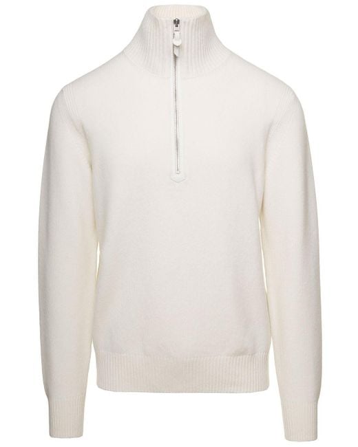 Tom Ford Long-sleeve Sweater With Zip-up Mock Neck In Wool And Cashmere in  White for Men | Lyst UK