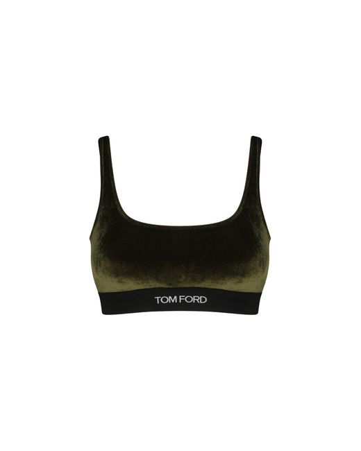 Tom Ford Logo Modal Jersey Bra Top in Army Green Womens Lingerie Tom Ford Lingerie Grey 