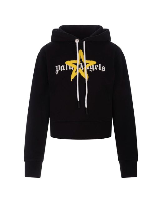 Palm Angels Black Hoodie With Logo And Yellow Star | Lyst UK