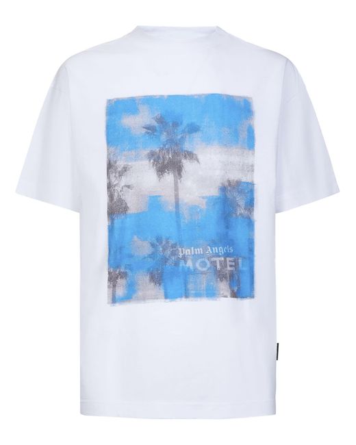 Palm Angels Cotton T-shirt in White (Blue) for Men - Save 50% | Lyst