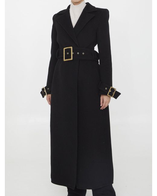 Balmain Long Coat With Belt in Black Lyst UK