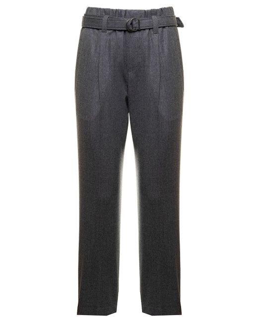 Brunello Cucinelli Wool Flannel Pants With Belt Woman in Grey (Gray ...