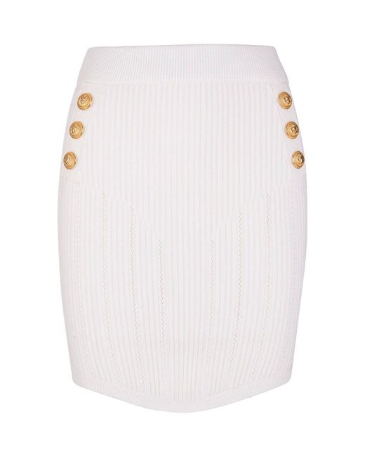 Balmain Synthetic White Short Skirt In Eco-design Knit With Double ...