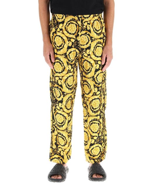 Versace 'barocco' Silk Pajamas Pants in Yellow for Men | Lyst