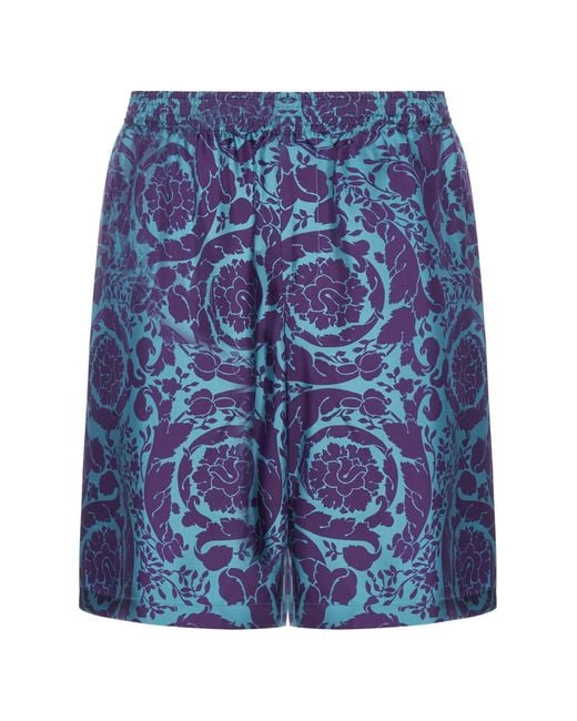 Versace Barocco Silhouette Print Silk Shorts in Teal Plum (Blue) for ...