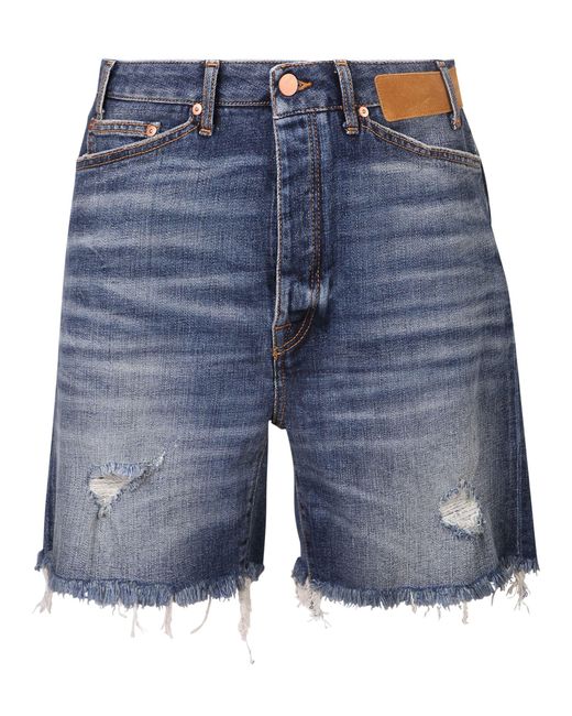Palm Angels Frayed Denim Shorts in Blue 