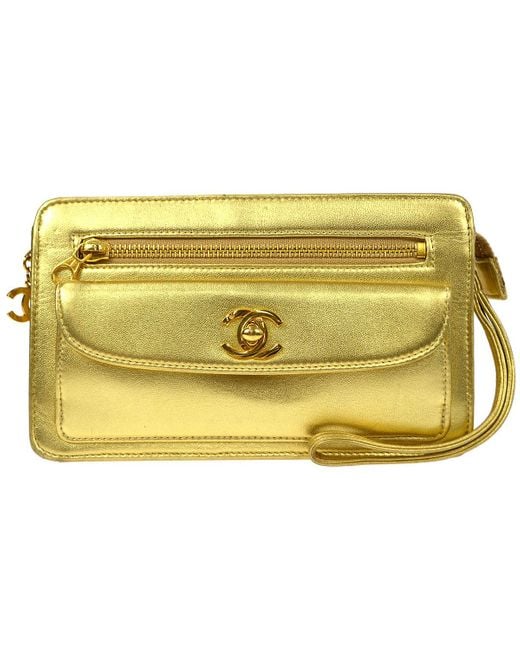 Chanel 1996-1997 Pocket Clutch Bag Gold Lambskin in Yellow