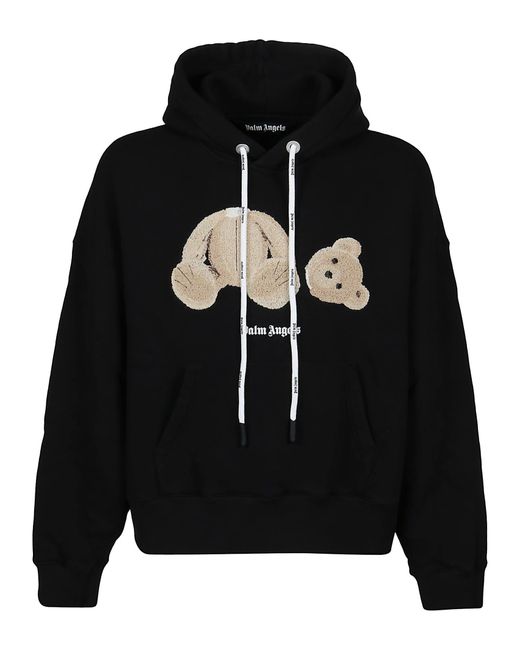 PALM ANGELS Bear-appliquéd hooded cotton sweatshirt