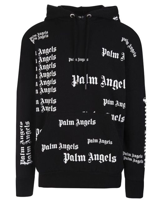 Palm Angels Cotton Man Black Soft Fit Hoodie With All-over Logo - Men ...