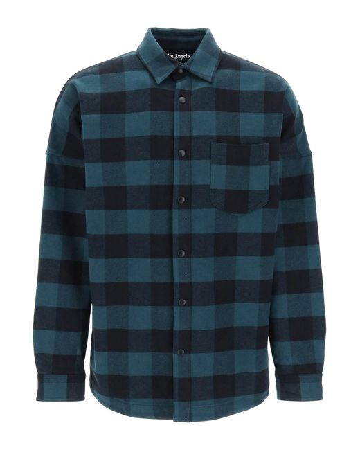 PALM ANGELS - Flannel Curved Logo Overshirt Black