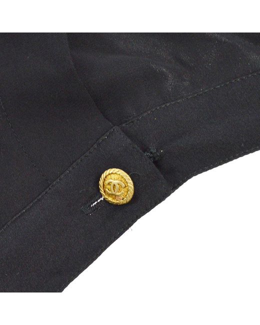Chanel V-neck Cc Logos Button Long Sleeve Tops Shirt Black in Blue