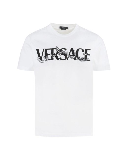 Versace Logo Cotton T-shirt in White for Men | Lyst