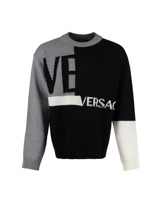 Versace Crew-neck Wool Sweater in Black for Men | Lyst UK