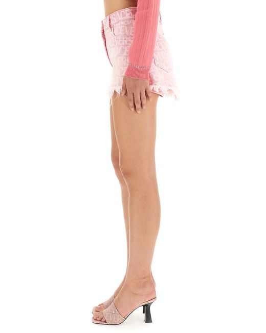 Versace 1010949 1A08193 MONOGRAM-JACQUARD DENIM MINI Skirt Pink