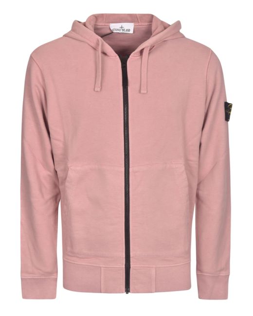 Stone Island Cotton Logo Sleeve Zip Hoodie in Pink for Men - Save 36% | Lyst