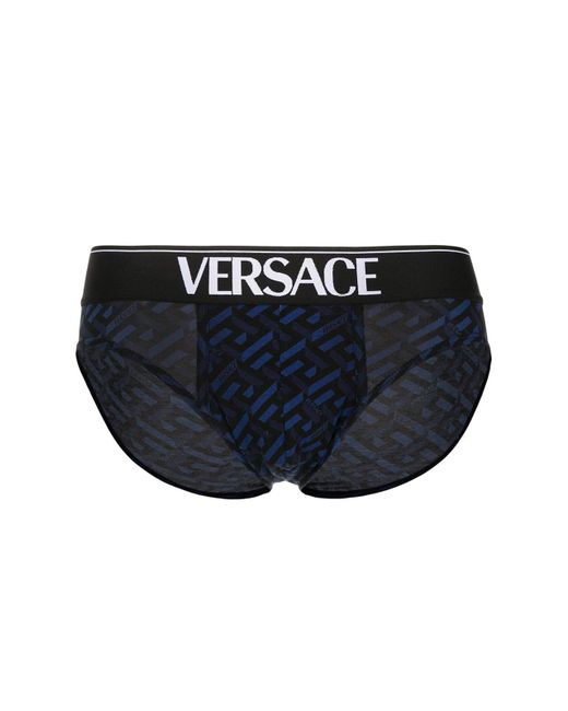 Versace Jersey Cotton Underwear Slip in Blue Navy Black (Blue) for Men