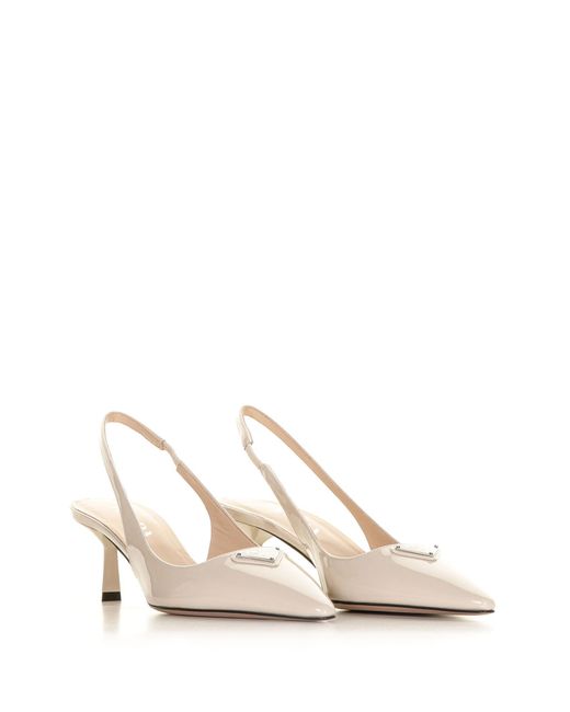 Prada Slingback Décolleté In Patent Leather With Logo in White | Lyst