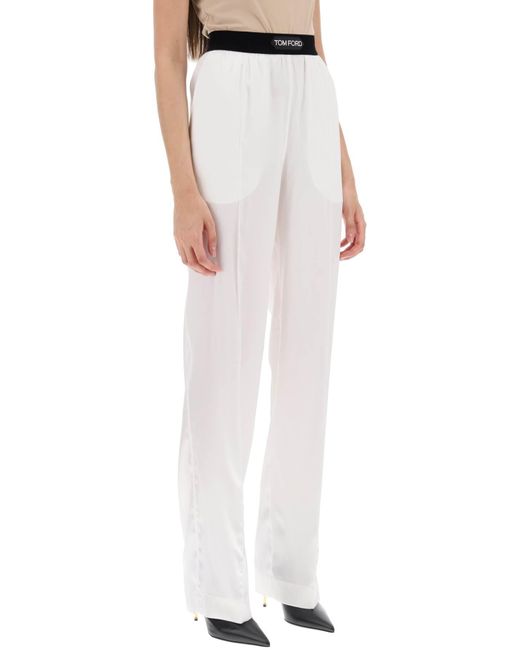 Tom Ford Palazzo Pants In Silk Satin in White | Lyst UK