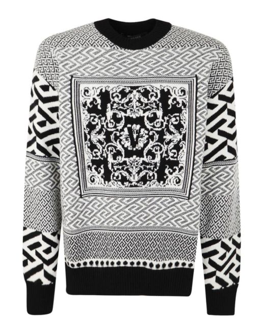 Versace Pullover Of Jacquard Baroque And Greek Series in Black White ...