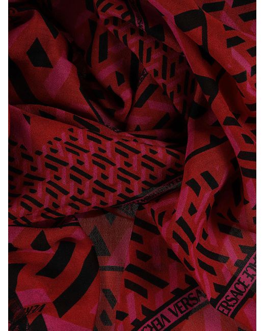 Womens Mens Accessories Red Versace Silk La Greca Logo Printed Scarf in Red/Pink - Save 53% 