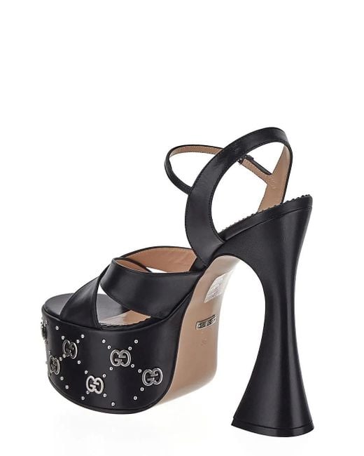 Gucci Interlocking G Studs Leather Platform Sandal in Black | Lyst
